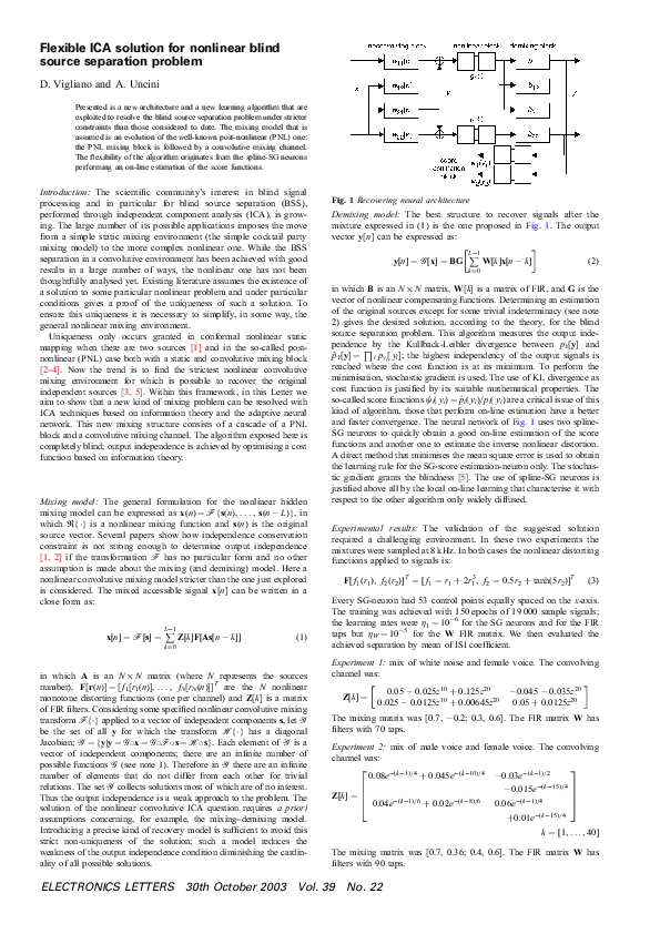 (PDF) Flexible ICA solution for nonlinear blind source separation problem