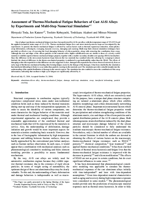(PDF) Assessment of Thermo-Mechanical Fatigue Behaviors of Cast Al-Si ...