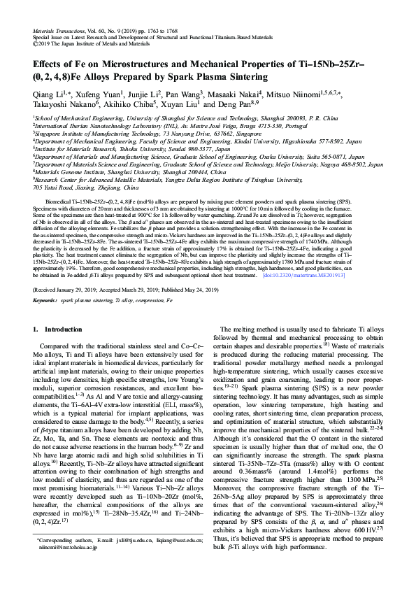 (PDF) Effects of Fe on Microstructures and Mechanical Properties of Ti ...