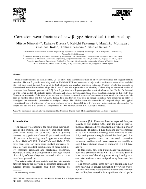 (PDF) Corrosion wear fracture of new β type biomedical titanium alloys