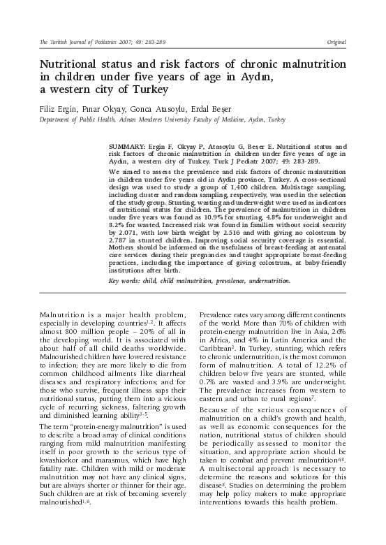 (PDF) Nutritional status and risk factors of chronic malnutrition in ...