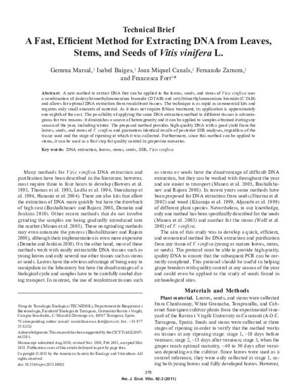 (PDF) A Fast, Efficient Method for Extracting DNA from Leaves, Stems ...