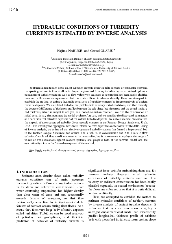 (PDF) Hydraulic Conditions of Turbidity Currents Estimated by Inverse ...