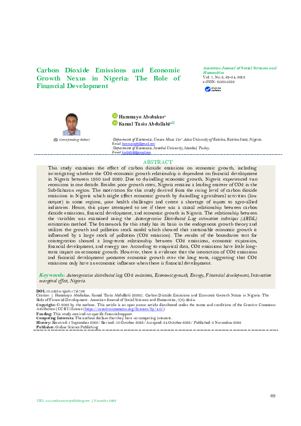 (PDF) Carbon Dioxide Emissions and Economic Growth Nexus in Nigeria ...