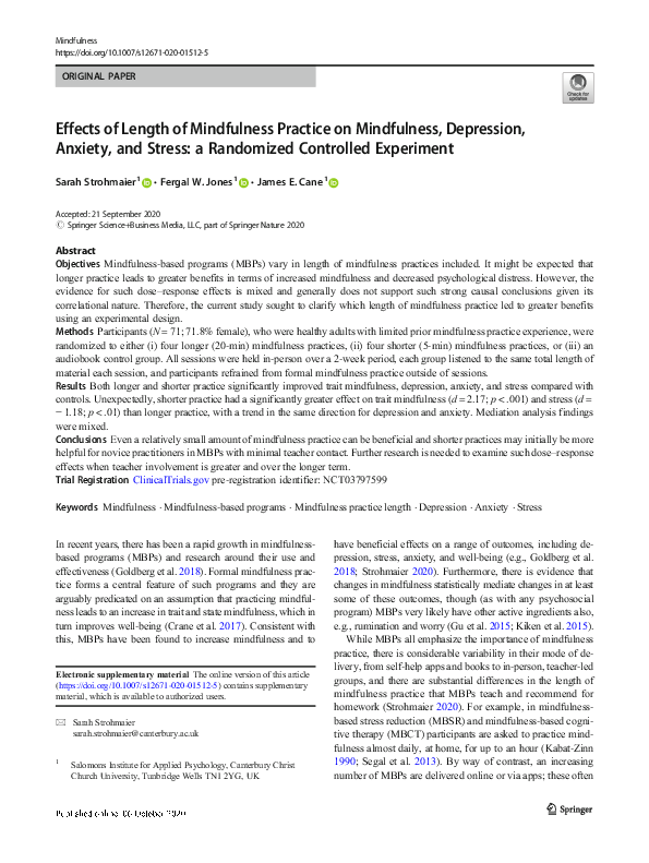 (PDF) Effects of Length of Mindfulness Practice on Mindfulness ...