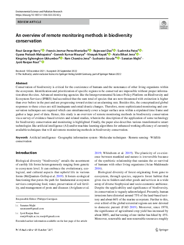 (PDF) An overview of remote monitoring methods in biodiversity conservation
