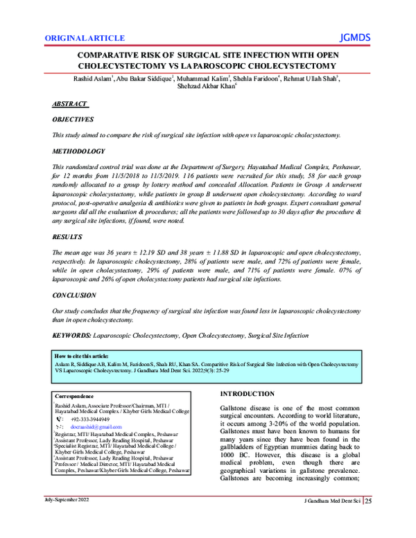 (PDF) Comparative Risk of Surgical Site Infection With Open ...