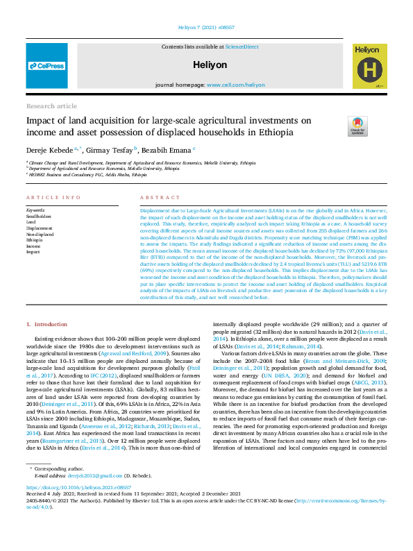 (PDF) Impact of land acquisition for large-scale agricultural ...