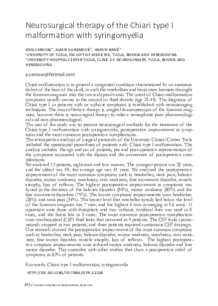 (PDF) Neurosurgical therapy of the Chiari type I malformation with ...