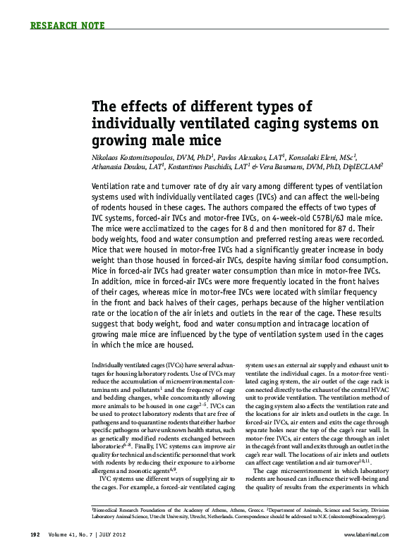 (PDF) The effects of different types of individually ventilated caging ...