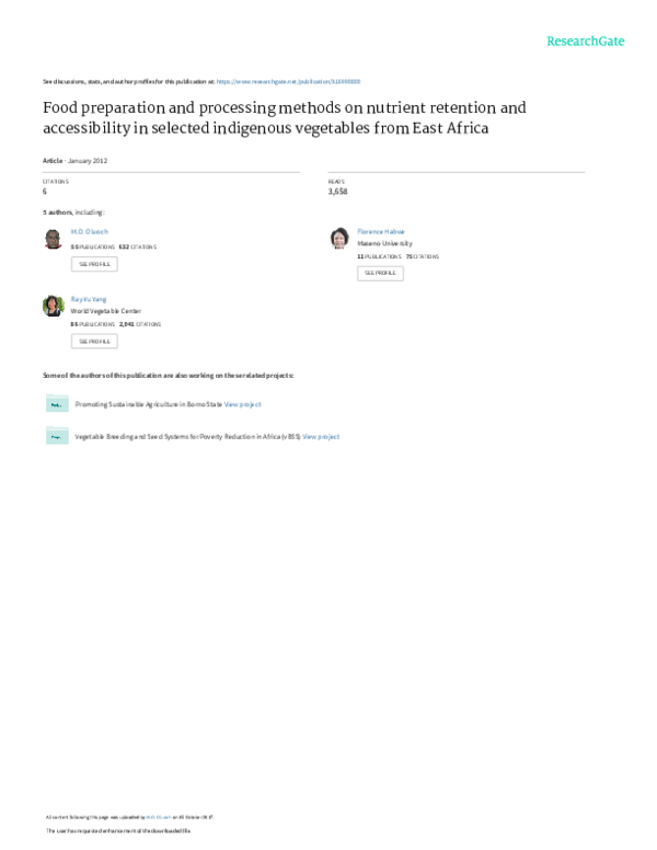 (PDF) Food preparation and processing methods on nutrient retention and ...