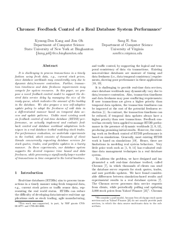 (PDF) Chronos: Feedback Control of a Real Database System Performance