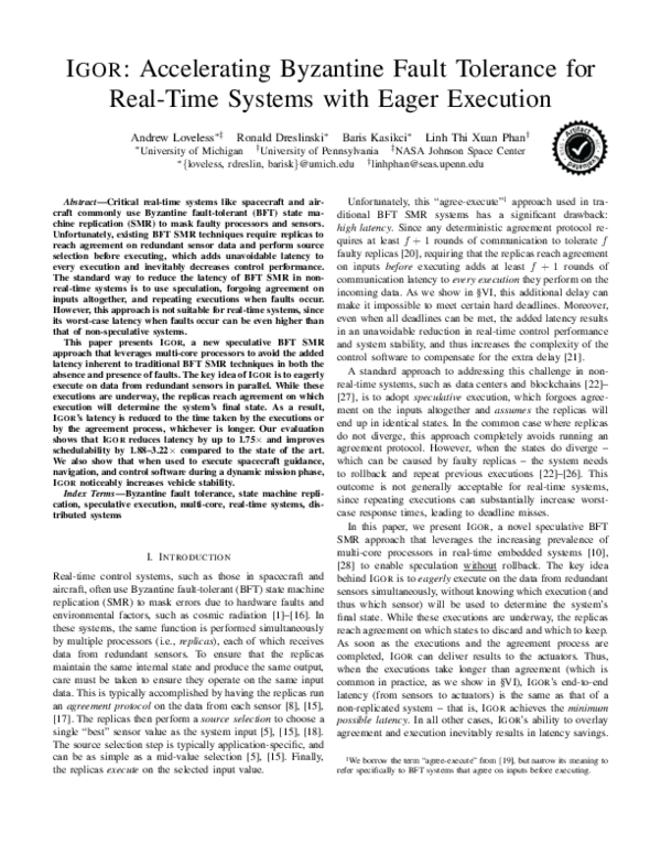 (PDF) IGOR: Accelerating Byzantine Fault Tolerance for Real-Time ...
