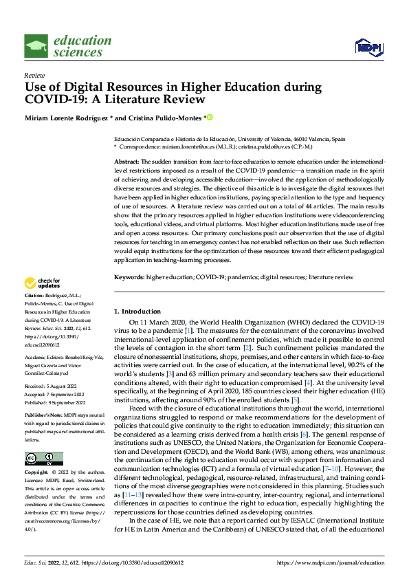 (PDF) Use of Digital Resources in Higher Education during COVID-19: A ...
