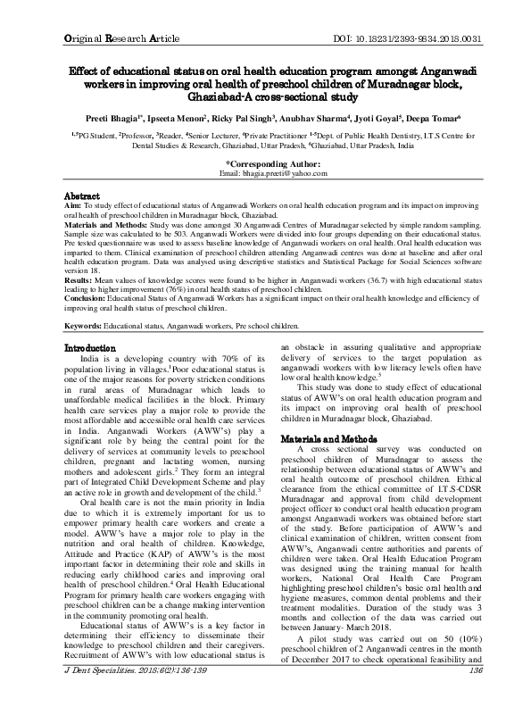 (PDF) Effect of educational status on oral health education program ...