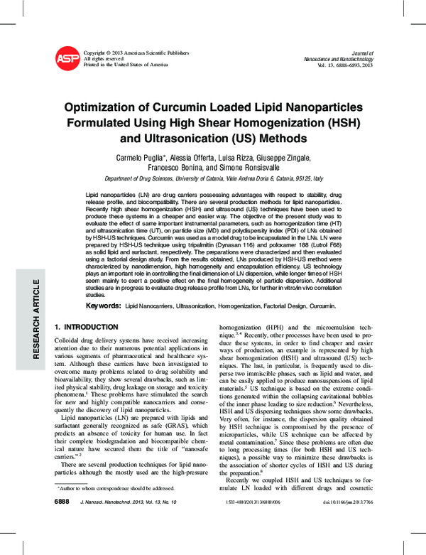 (PDF) Optimization of Curcumin Loaded Lipid Nanoparticles Formulated ...