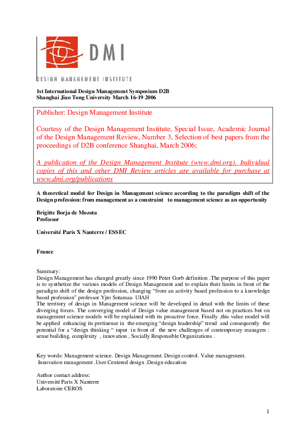 (PDF) A Theoretical Model for Design in Management Science
