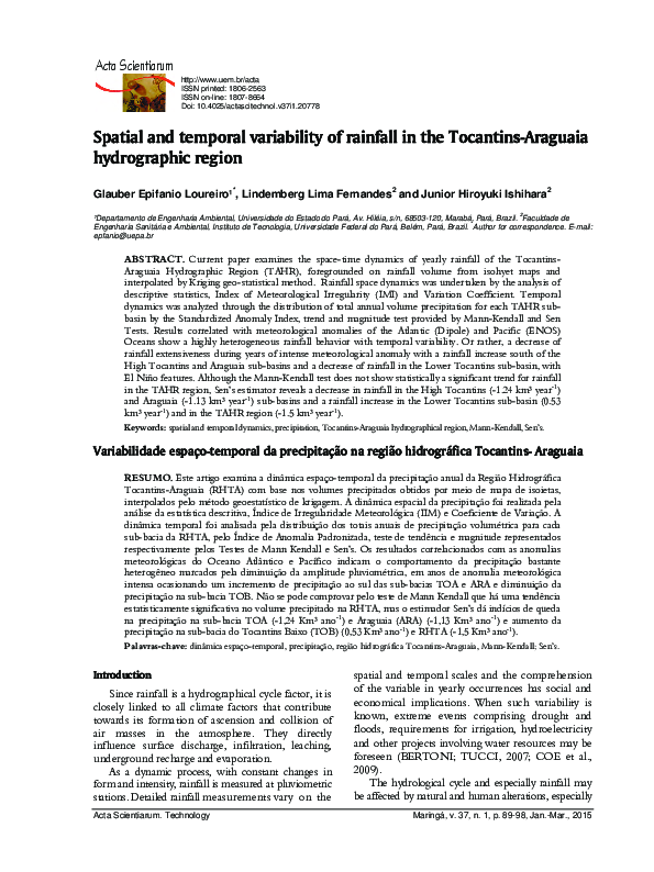 (PDF) Spatial and temporal variability of rainfall in the Tocantins ...