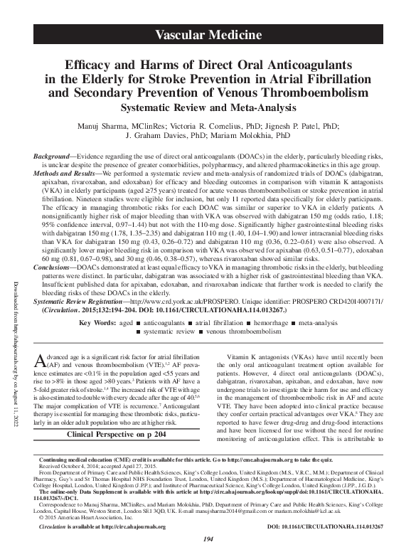 (PDF) Efficacy and Harms of Direct Oral Anticoagulants in the Elderly ...