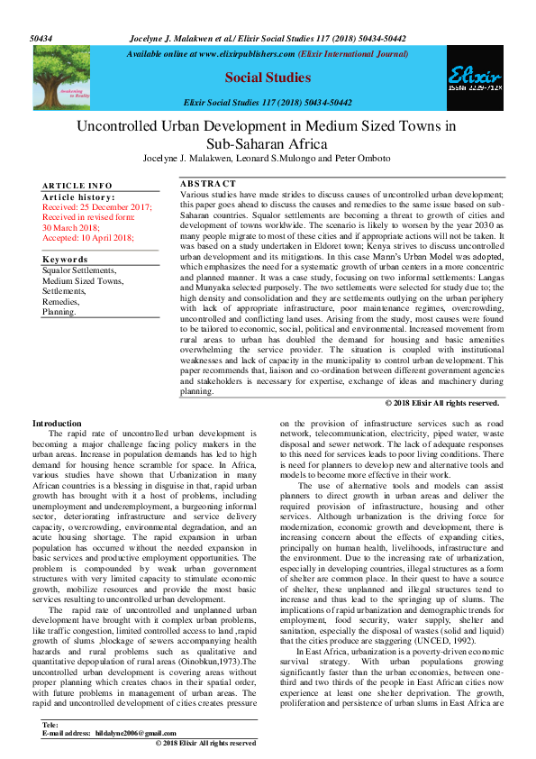 (PDF) Uncontrolled Urban Development in Medium Sized Towns in Sub ...