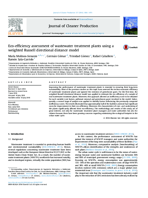 (PDF) Eco-efficiency assessment of wastewater treatment plants using a ...