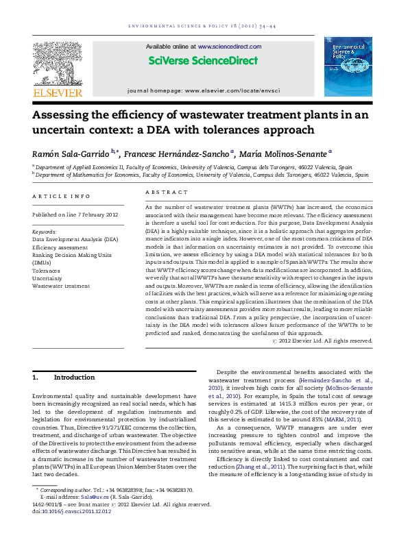 (PDF) Assessing the efficiency of wastewater treatment plants in an ...