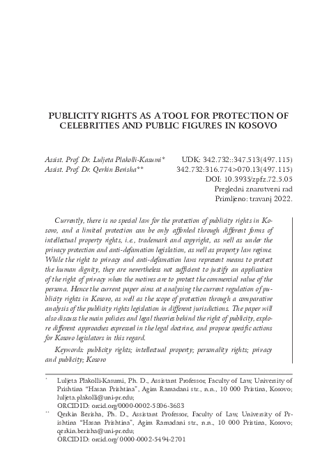(PDF) Publicity Rights as a Tool for Protection of Celebrities and ...