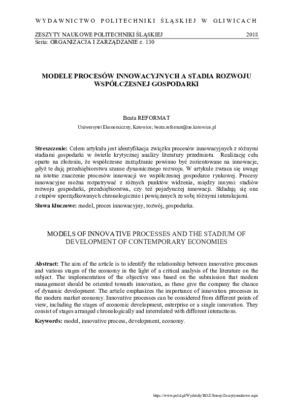 (PDF) Models of innovative processes and the stadium of development of ...