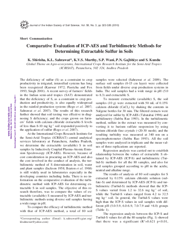 (PDF) Comparative evaluation of ICPAES and turbidimetric methods for