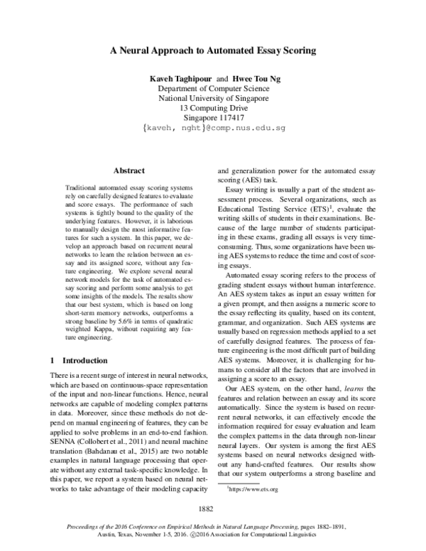 (PDF) A Neural Approach to Automated Essay Scoring