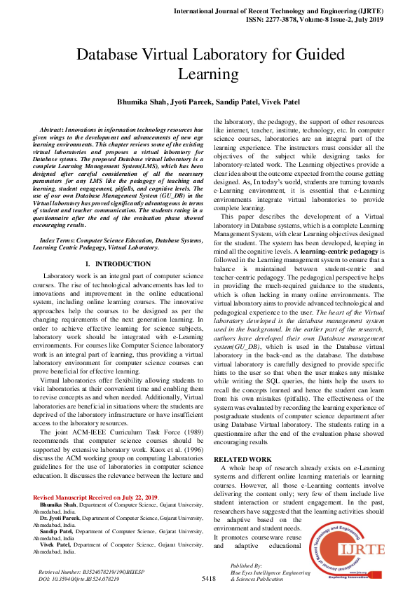 (PDF) Database Virtual Laboratory for Guided Learning
