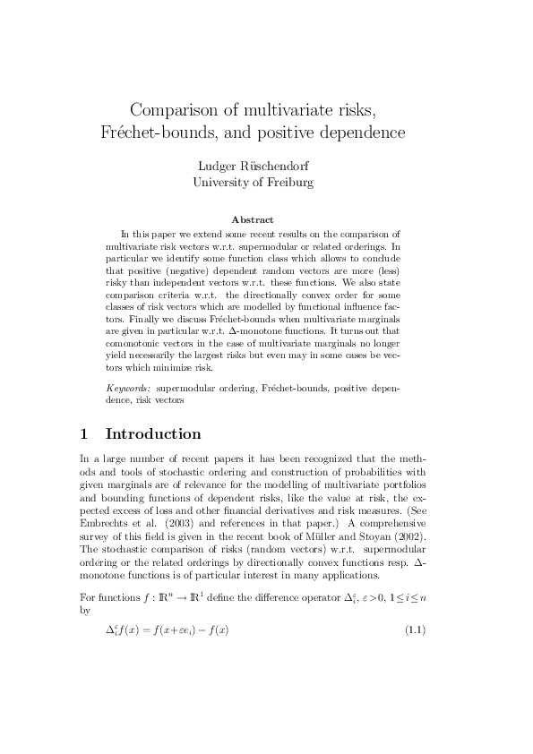 (PDF) Comparison of multivariate risks, Fr echet-bounds, and positive ...