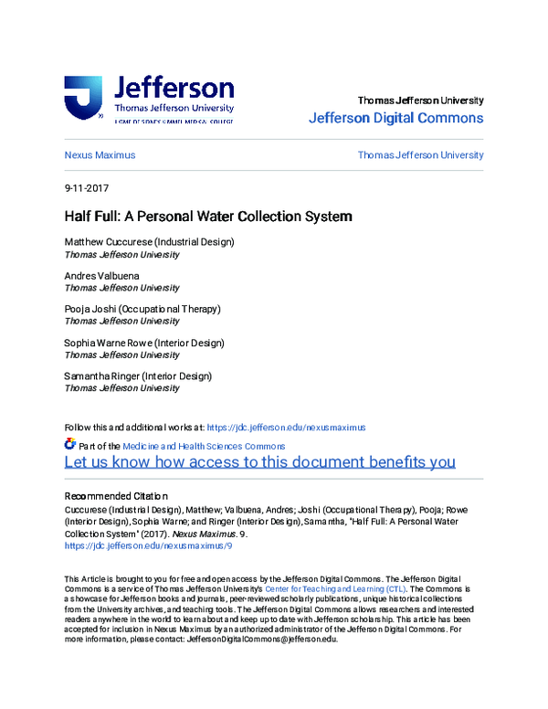 (PDF) Half Full: A Personal Water Collection System