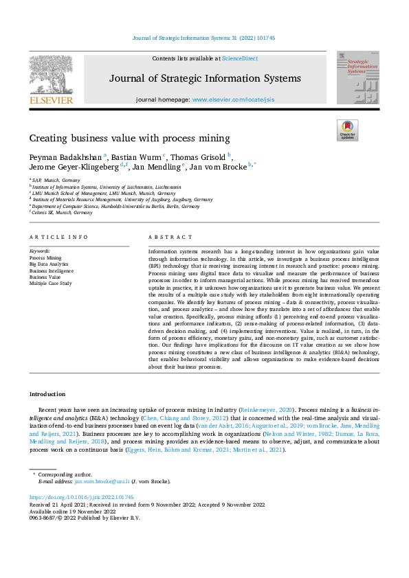 (PDF) Creating business value with process mining