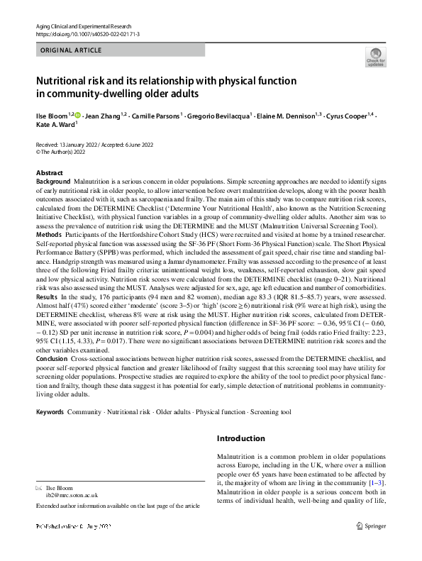 (PDF) Nutritional risk and its relationship with physical function in ...