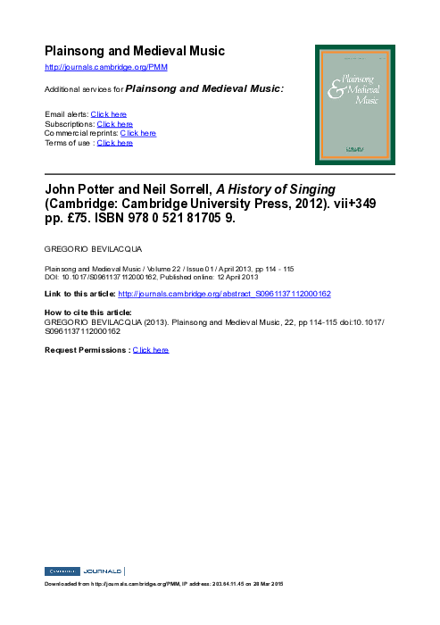 (PDF) John Potter and Neil Sorrell, A History of Singing (Cambridge ...
