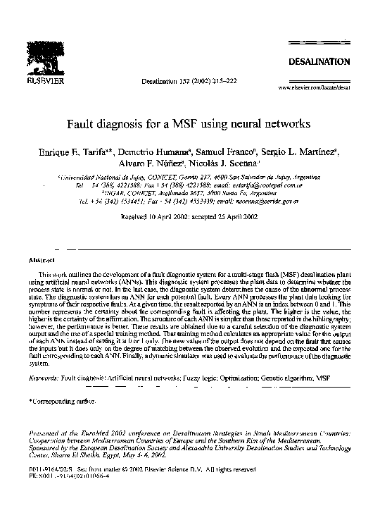 (PDF) Fault diagnosis for a MSF using neural networks
