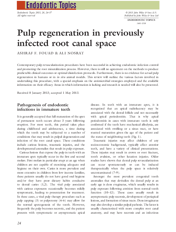(PDF) Pulp regeneration in previously infected root canal space