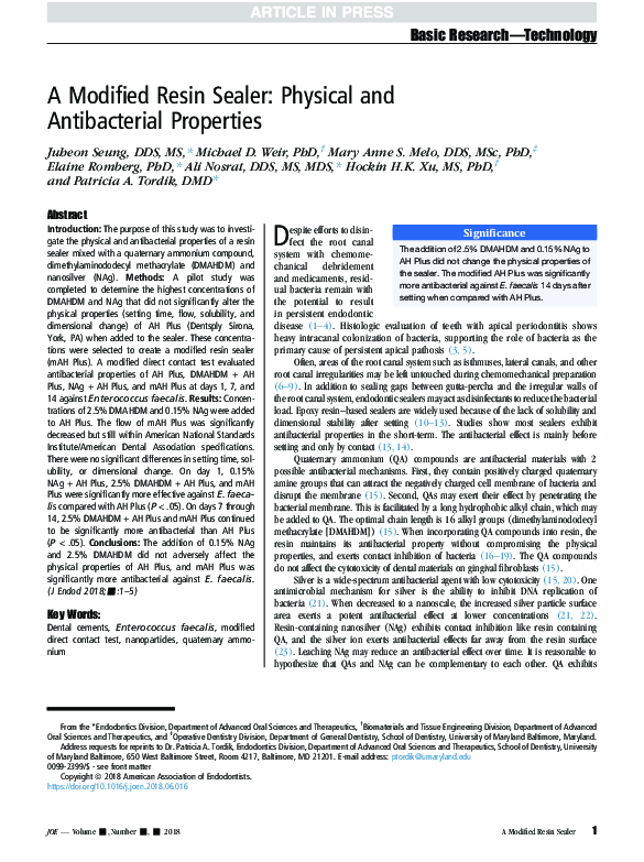 (PDF) A Modified Resin Sealer Physical and Antibacterial Properties