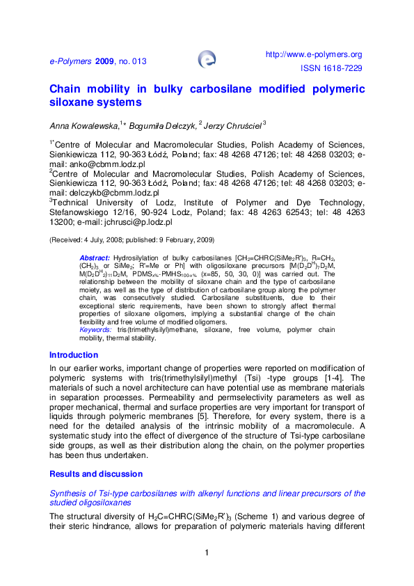 (PDF) Chain mobility in bulky carbosilane modified polymeric siloxane ...