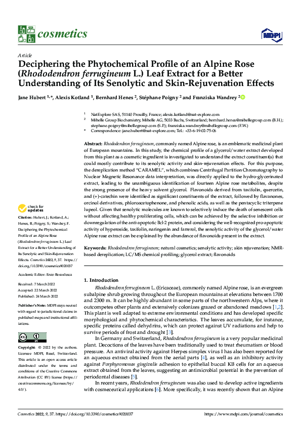 PDF) Deciphering the Phytochemical Profile of an Alpine Rose (Rhododendron  ferrugineum L.) Leaf Extract for a Better Understanding of Its Senolytic  and Skin-Rejuvenation Effects