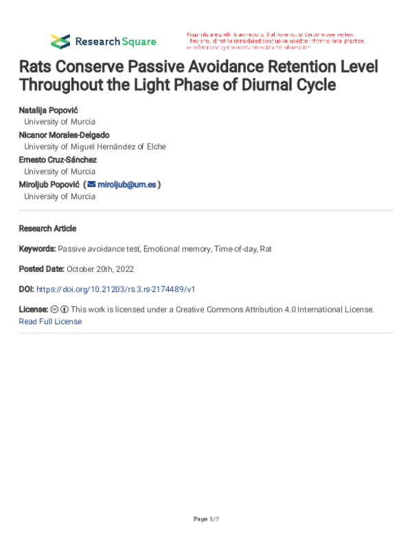(PDF) Rats Conserve Passive Avoidance Retention Level Throughout the ...