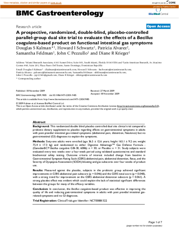 Pdf A Prospective Randomized Double Blind Placebo Controlled