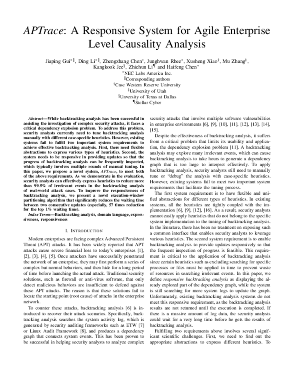 (PDF) APTrace: A Responsive System for Agile Enterprise Level Causality ...