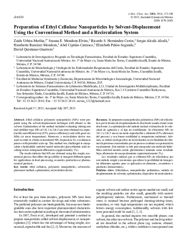 (PDF) Preparation of Ethyl Cellulose Nanoparticles by Solvent ...