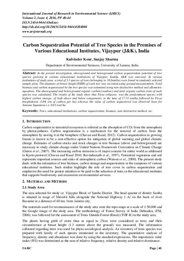 (PDF) Carbon Sequestration Potential of Tree Species in the Premises of ...