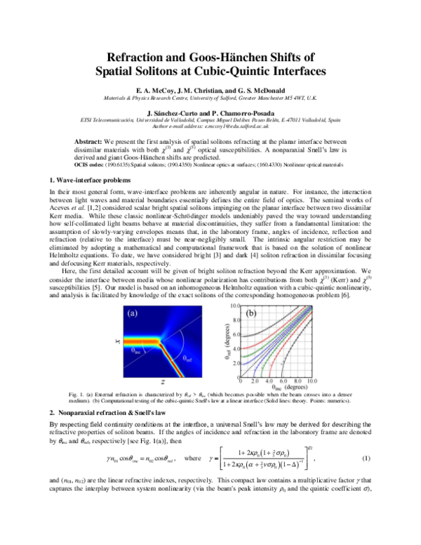 (PDF) Refraction and Goos-Hänchen Shifts of Spatial Solitons at Cubic ...