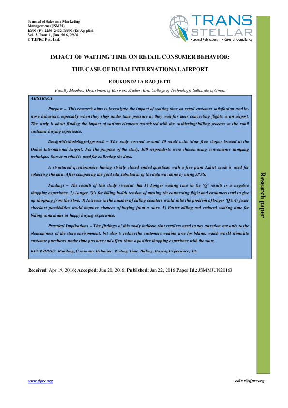 (PDF) Impact of Waiting Time on Retail Consumer Behavior: The Case of ...