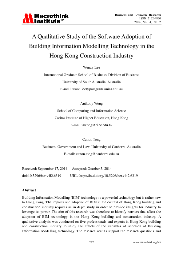 (PDF) Building Information Modelling Technology in the Hong Kong ...