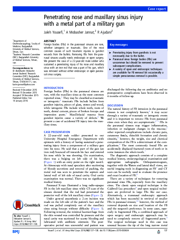 (PDF) Penetrating nose and maxillary sinus injury with a metal part of ...